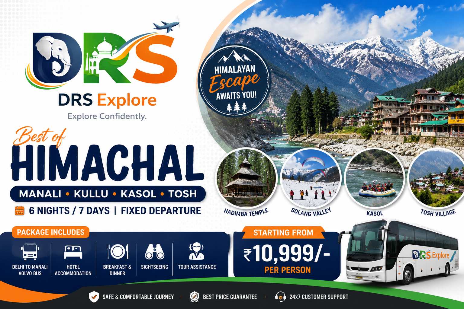 Best of Himachal – Manali, Kullu, Kasol & Tosh | 6 Nights / 7 Days Fixed Departure